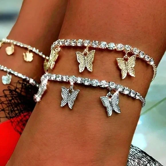 Gold Alloy and CZ Fashion Jewelry Butterfly Anklet/Bracelet - Picture 2 of 2